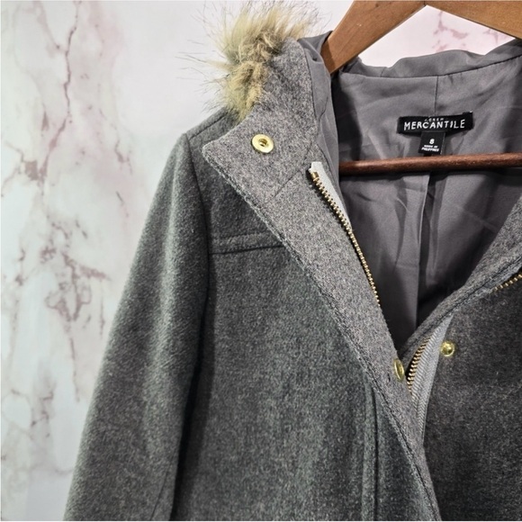 J. Crew Gray Pea Coat with Faux Fur Trim - Picture 2 of 12